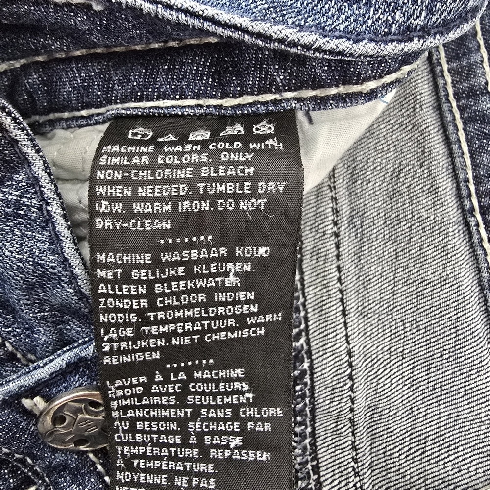 Harley Davidson Midrise Bootcut Distressed Denim Jeans Embroidered Pockets 14 - Picture 14 of 16